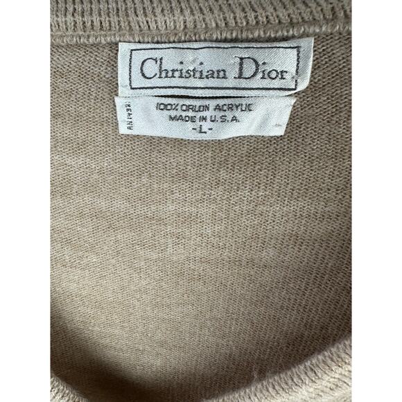 Vintage Christian Dior V-Neck Sweater Beige Tan Stretch LS Men's Size Large - Picture 6 of 7
